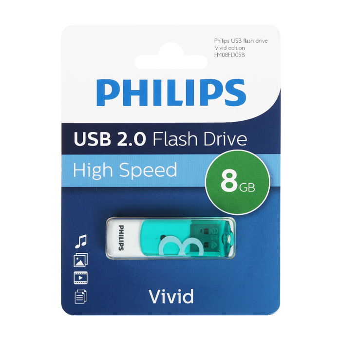Флешка Philips Vivid USB 2.0 (8 Гб), белая с зелёным