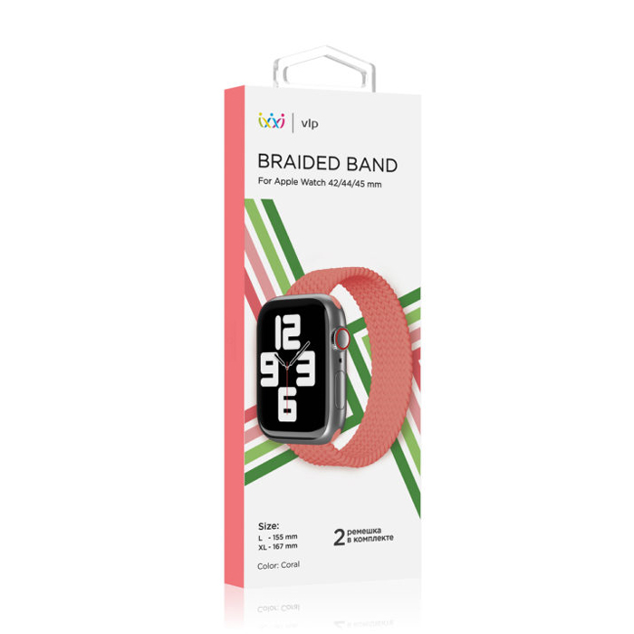 Ремешок-монобраслет VLP Braided Band Apple Watch 38/40/41mm L - XL (2 шт.), коралловый