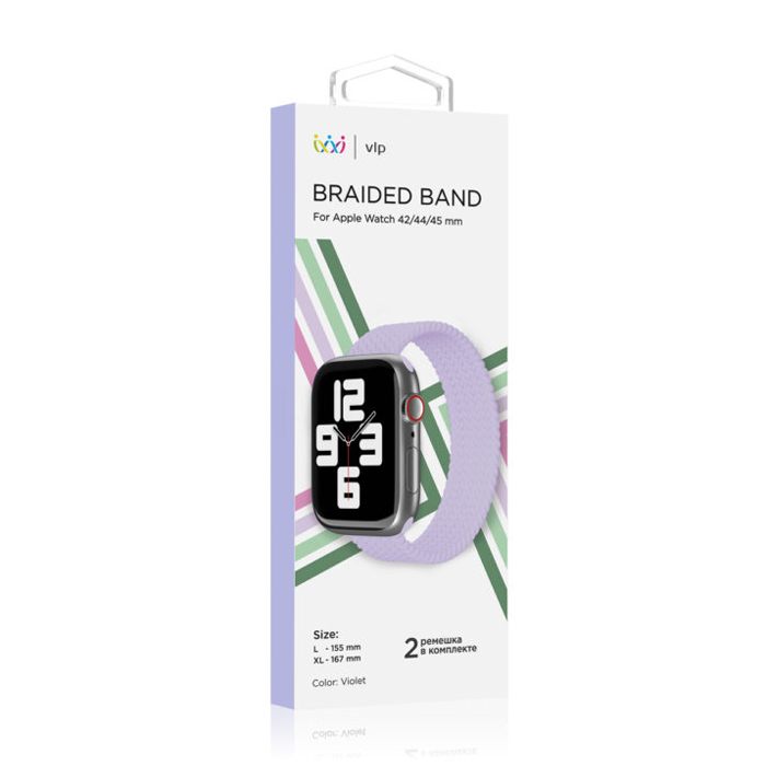 Ремешок-монобраслет VLP Braided Band Apple Watch 42/44/45mm L - XL (2 шт.), фиолетовый