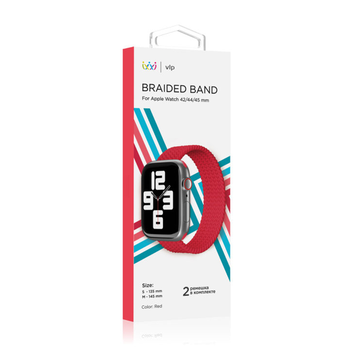 Ремешок-монобраслет VLP Braided Band Apple Watch 42/44/45mm S - M (2 шт.), красный
