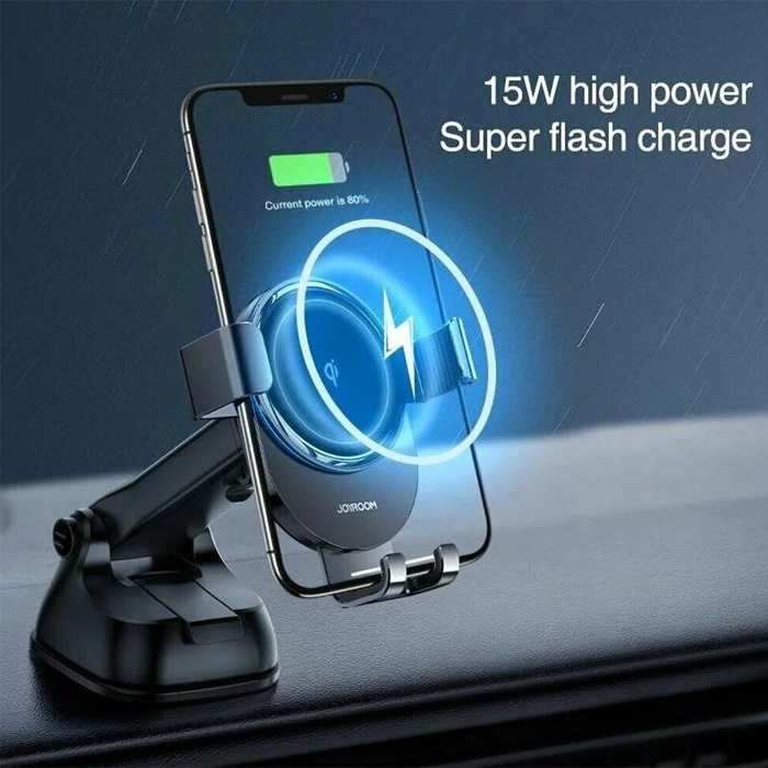 Держатель с беспроводной зарядкой Joyroom JR-ZS212 Fast Charger 15W, чёрный