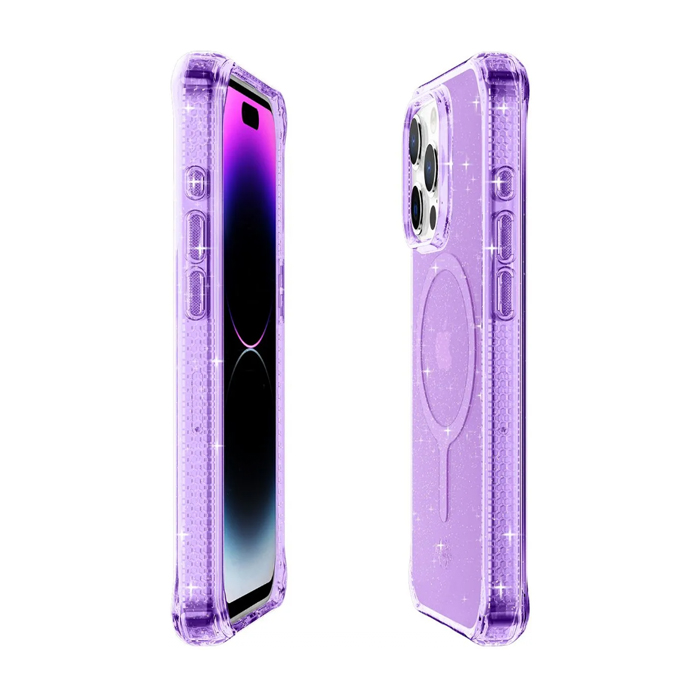 Чехол Itskins Supreme Spark Magsafe для iPhone 15 Pro, сиреневый c блёстками