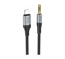 Аудио переходник HOCO UPA26 Jack 3.5 - Lightning, плетёный, чёрный
