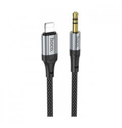Аудио переходник HOCO UPA26 Jack 3.5 - Lightning, плетёный, чёрный