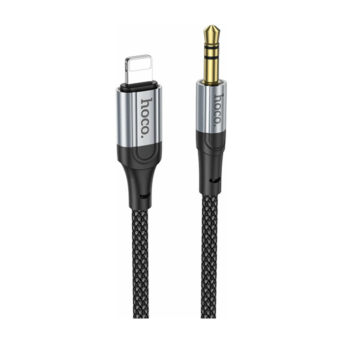 Аудио переходник HOCO UPA26 Jack 3.5 - Lightning, плетёный, чёрный
