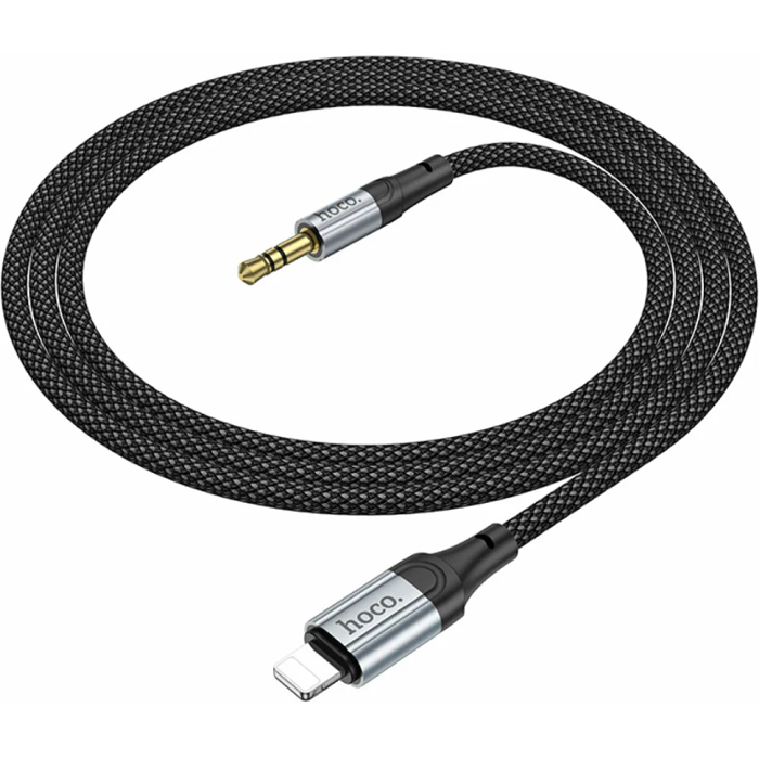 Аудио переходник HOCO UPA26 Jack 3.5 - Lightning, плетёный, чёрный