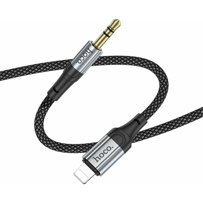 Аудио переходник HOCO UPA26 Jack 3.5 - Lightning, плетёный, чёрный