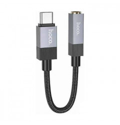 Аудио переходник HOCO UPA32C Jack 3.5 - Type-C (15 см), плетёный, чёрный