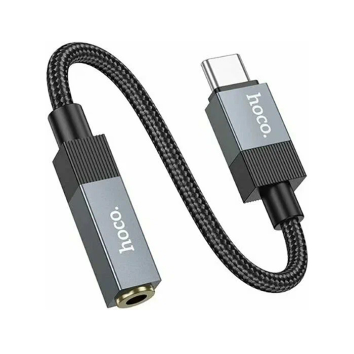 Аудио переходник HOCO UPA32C Jack 3.5 - Type-C (15 см), плетёный, чёрный