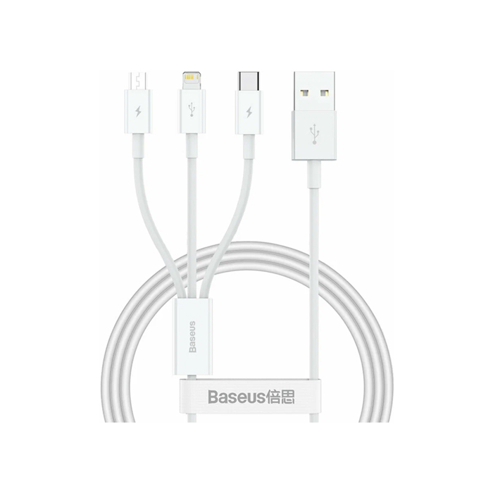 Кабель Baseus Superior 3 в 1 USB Lightning - Type-C - micro-USB (1m) 3.5A, белый