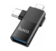 Адаптер OTG HOCO UA17 USB 2.0 - Type-C/Lightning, чёрный