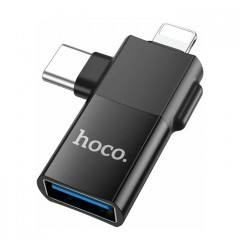 Адаптер OTG HOCO UA17 USB 2.0 - Type-C/Lightning, чёрный
