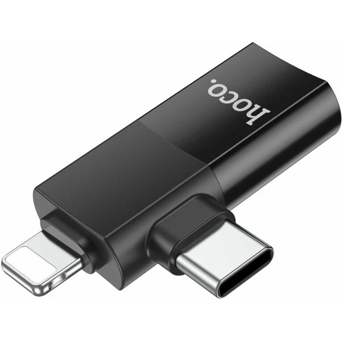 Адаптер OTG HOCO UA17 USB 2.0 - Type-C/Lightning, чёрный