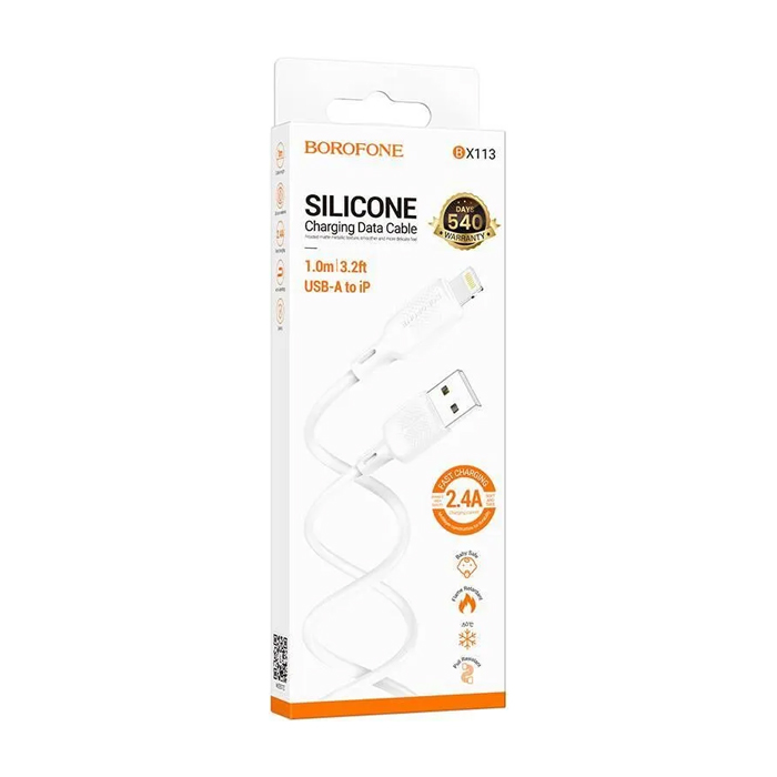Кабель Borofone BX113 Lenny USB Lightning (1 метр), силикон, белый