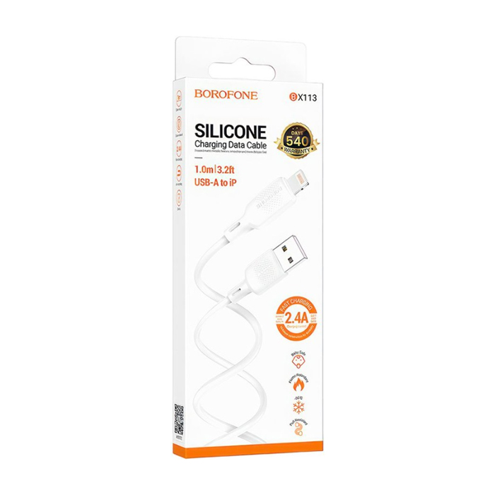 Кабель Borofone BX113 Lenny USB Lightning (1 метр), силикон, белый