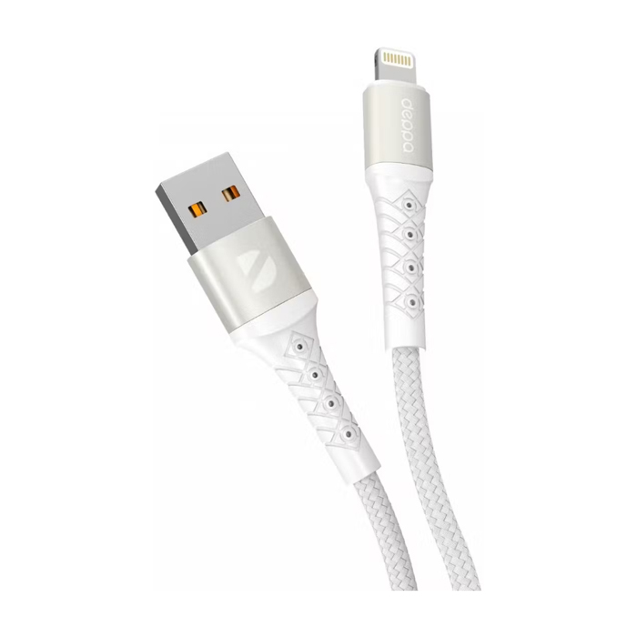 Кабель Deppa Armor Cable USB Lightning 2.4A (1 метр), нейлон, белый