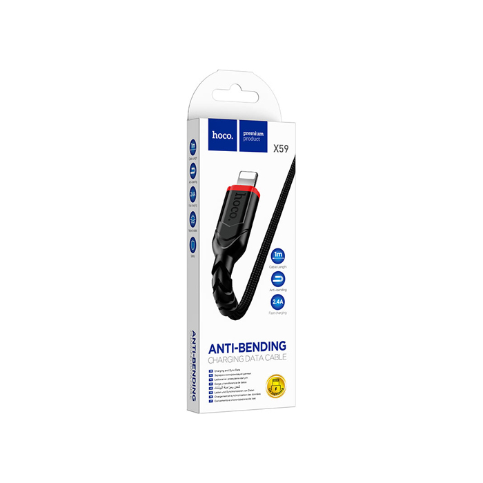 Кабель HOCO X59 Victory USB Lightning (1m), плетёный, чёрный
