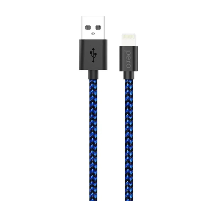 Кабель Pero DC04 USB Lightning 2.4A (1 метр), нейлон, синий
