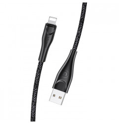 Кабель USAMS Braided USB Lightning (1 метр), тканевый, чёрный