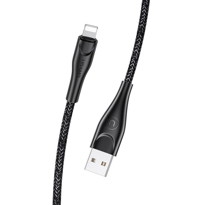 Кабель USAMS Braided USB Lightning (1 метр), тканевый, чёрный