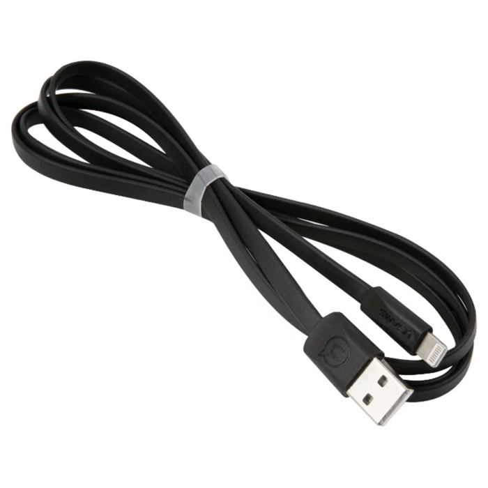 Кабель USAMS U2 USB Lightning (1.2 метра), плоский, чёрный