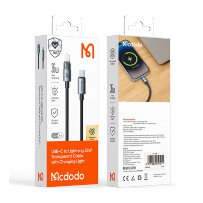 Кабель Mcdodo CA-694 Type-C - Lightning Fast Charge 36 Вт (1.2 метра), чёрный