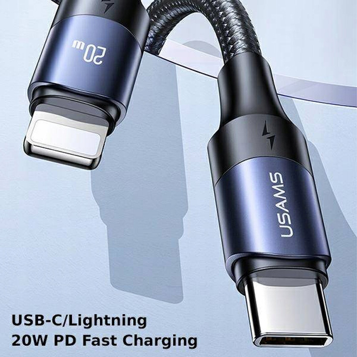 Кабель USAMS U71 PD20W USB Type-C - Lightning (1.2 метра), чёрный