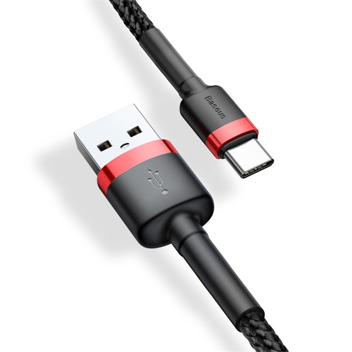 Кабель Baseus Cafule Series USB Type-C 3A (1m), чёрный с красной вставкой