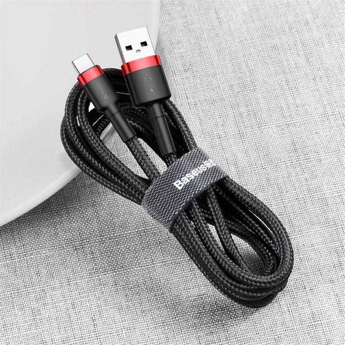 Кабель Baseus Cafule Series USB Type-C 3A (1m), чёрный с красной вставкой