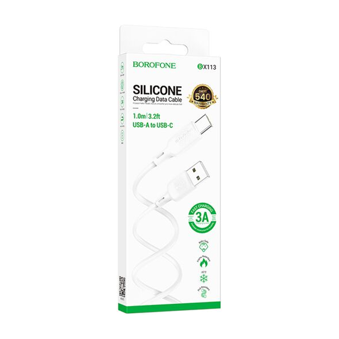Кабель Borofone BX113 Lenny USB Type-C (1 метр), силикон, белый