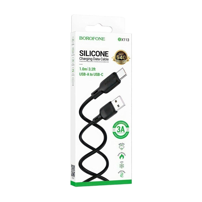Кабель Borofone BX113 Lenny USB Type-C (1 метр), силикон, чёрный