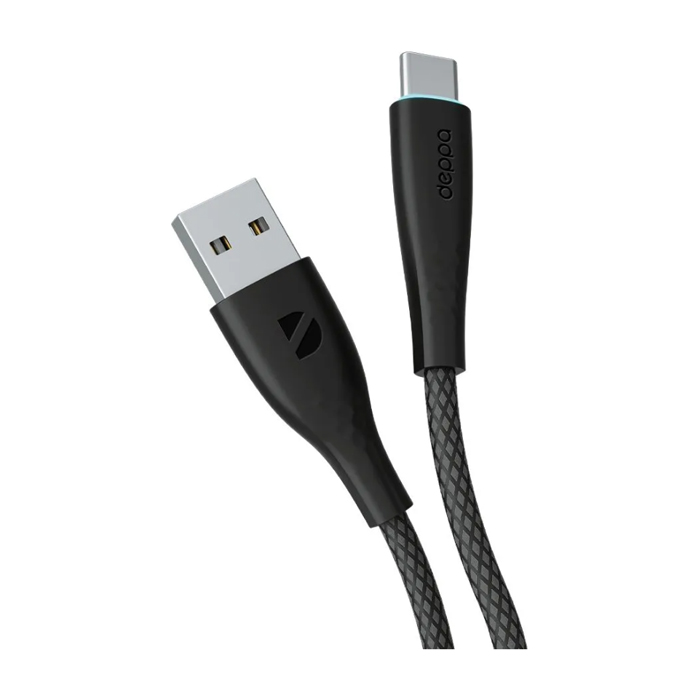 Кабель Deppa Fly Cable USB Type-C 3A LED (1m), нейлон, чёрный