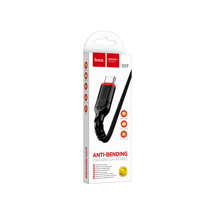 Кабель HOCO X59 Victory USB Type-C (1m), плетёный, чёрный