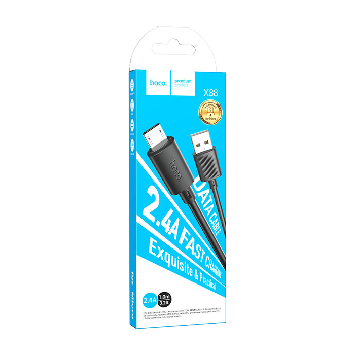 Кабель HOCO X88 Gratified USB micro-USB (1m), чёрный