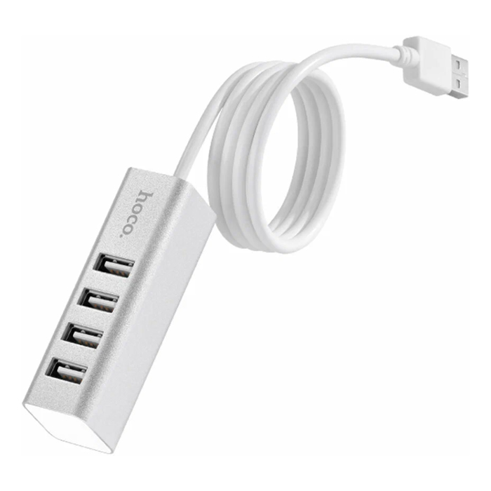 USB Хаб HOCO HB1 4xUSB 2.0 на USB (80 см), cеребро
