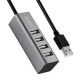 USB Хаб HOCO HB1 4xUSB 2.0 на USB (80 см), cерый