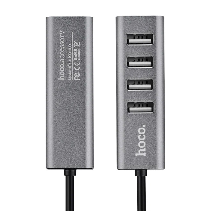 USB Хаб HOCO HB1 4xUSB 2.0 на USB (80 см), cерый