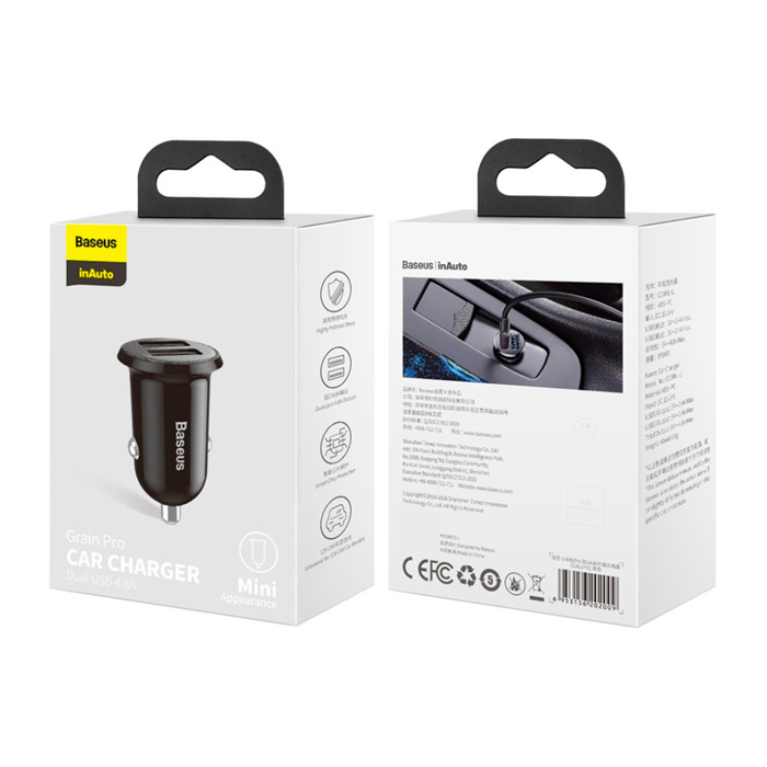 Автомобильное зарядное устройство Baseus Grain Pro 2 USB (4.8A), чёрное