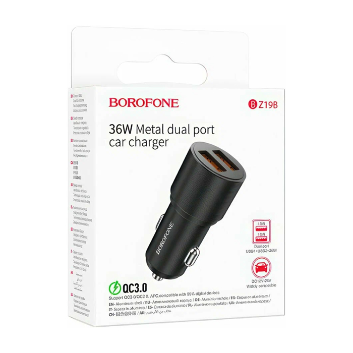 Автомобильное зарядное устройство Borofone BZ19B 2 USB-A 36W, чёрное