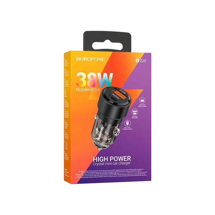 Автомобильное зарядное устройство Borofone BZ20 USB-C - USB-A 38W, чёрное