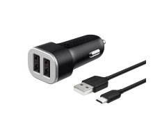 Автомобильное зарядное устройство Deppa Car Charger 2 USB + кабель micro USB, чёрное