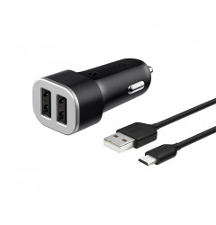 Автомобильное зарядное устройство Deppa Car Charger 2 USB + кабель micro USB, чёрное