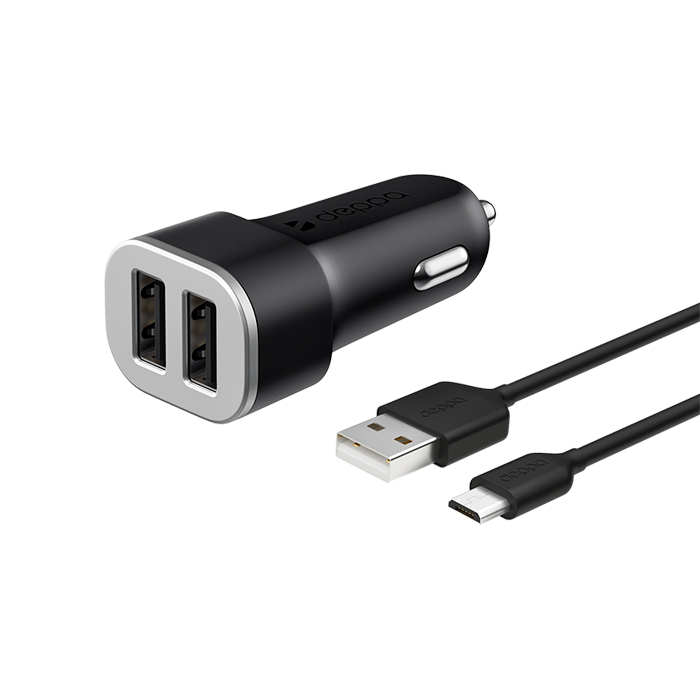 Автомобильное зарядное устройство Deppa Car Charger 2 USB + кабель micro USB, чёрное