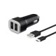 Автомобильное зарядное устройство Deppa Car Charger 2 USB + кабель micro USB, чёрное