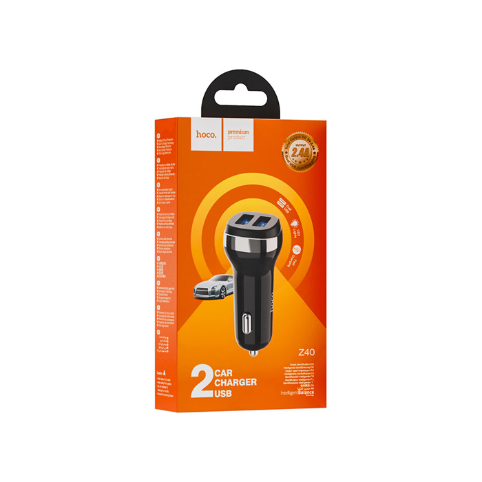 Автомобильное зарядное устройство HOCO Z40 2 USB-A 2.4A, черный