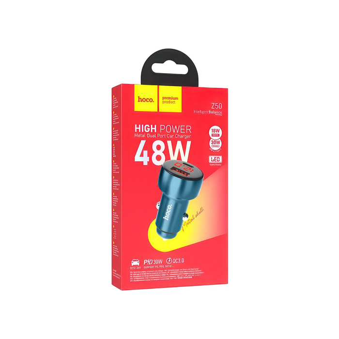 Автомобильное зарядное устройство HOCO Z50 Leader USB-A 18W - USB-C 30W QC3.0 (48W), чёрное