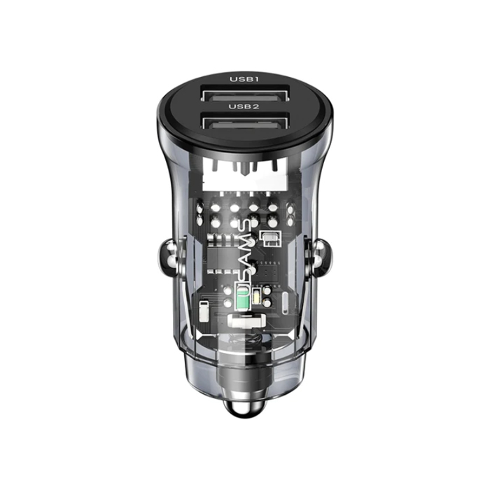 Автомобильное зарядное устройство USAMS C31 2 USB-A 30W (3A), прозрачно-чёрное