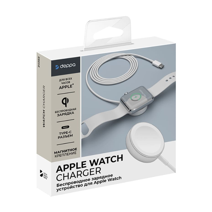 Беспроводное зарядное устройство Deppa Apple Watch Charger (Type-C), белое