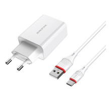 Сетевое зарядное устройство Borofone BA21A USB-A 18W + кабель Type-C, белое