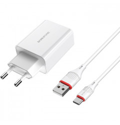 Сетевое зарядное устройство Borofone BA21A USB-A 18W + кабель Type-C, белое